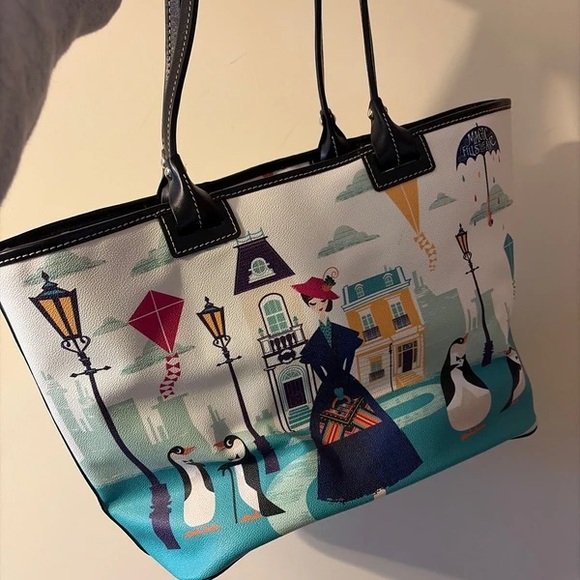 Dooney & Bourke White, Teal and Navy Penguin Cityscape Tote - Picture 5 of 7